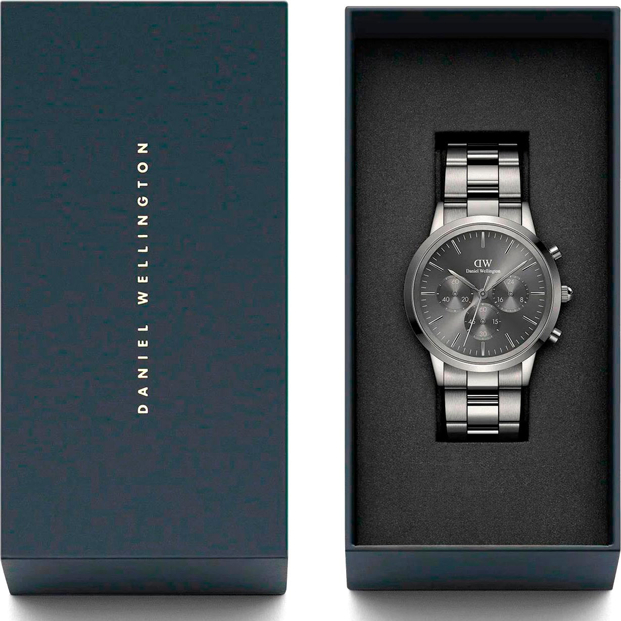 Daniel Wellington Iconic Link Chronograph Grey Dial Grey Steel Strap Watch for Men - DW00100643