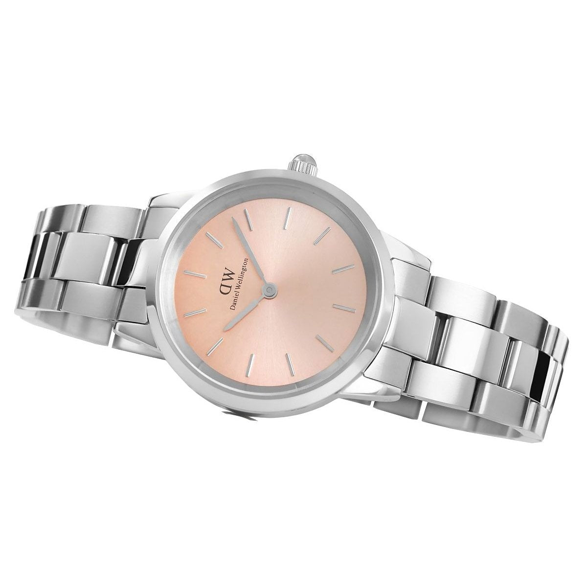 Daniel Wellington Iconic Link Pink Dial Silver Steel Strap Watch For Women - DW00100327