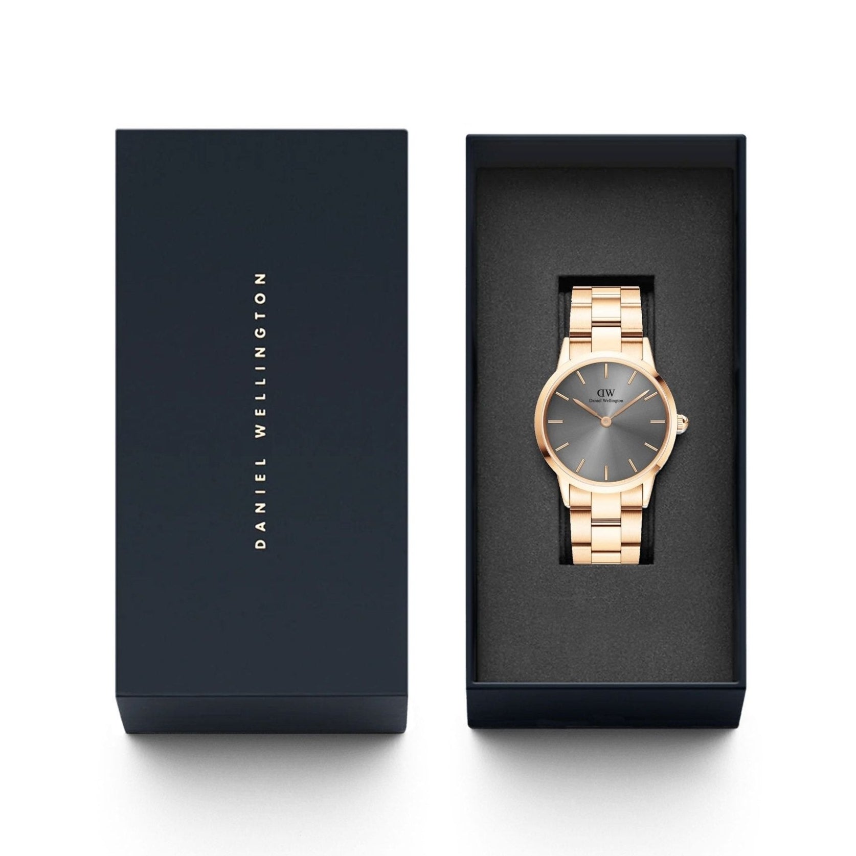 Daniel Wellington Iconic Link Grey Dial Gold Steel Strap Watch For Women - DW00100334