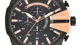 Diesel Mega Chief Chronograph Black Dial Black Steel Strap Watch For Men - DZ4309
