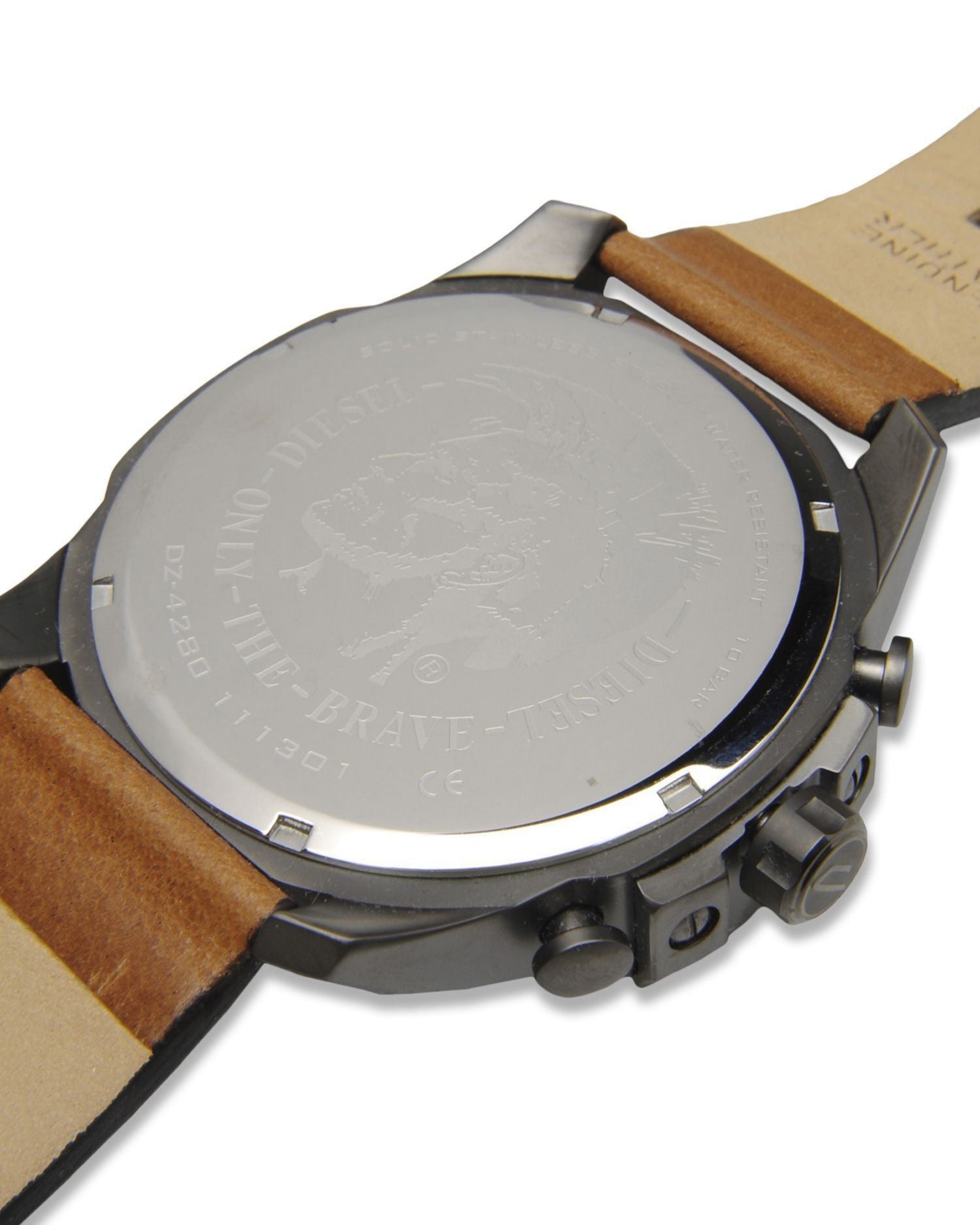 Diesel Mega Chief Chronograph White Dial Brown Leather Strap Watch For Men - DZ4280