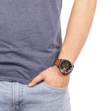 Diesel Mega Chief Chronograph Black Dial Brown Leather Strap Watch For Men - DZ4343