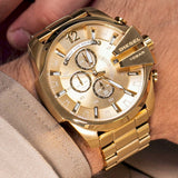 Diesel Mega Chief Chronograph Gold Dial Gold Steel Strap Watch For Men - DZ4360