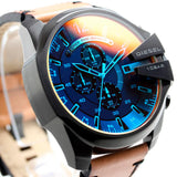 Diesel Mega Chief Chronograph Black Dial Brown Leather Strap Watch For Men - DZ4476