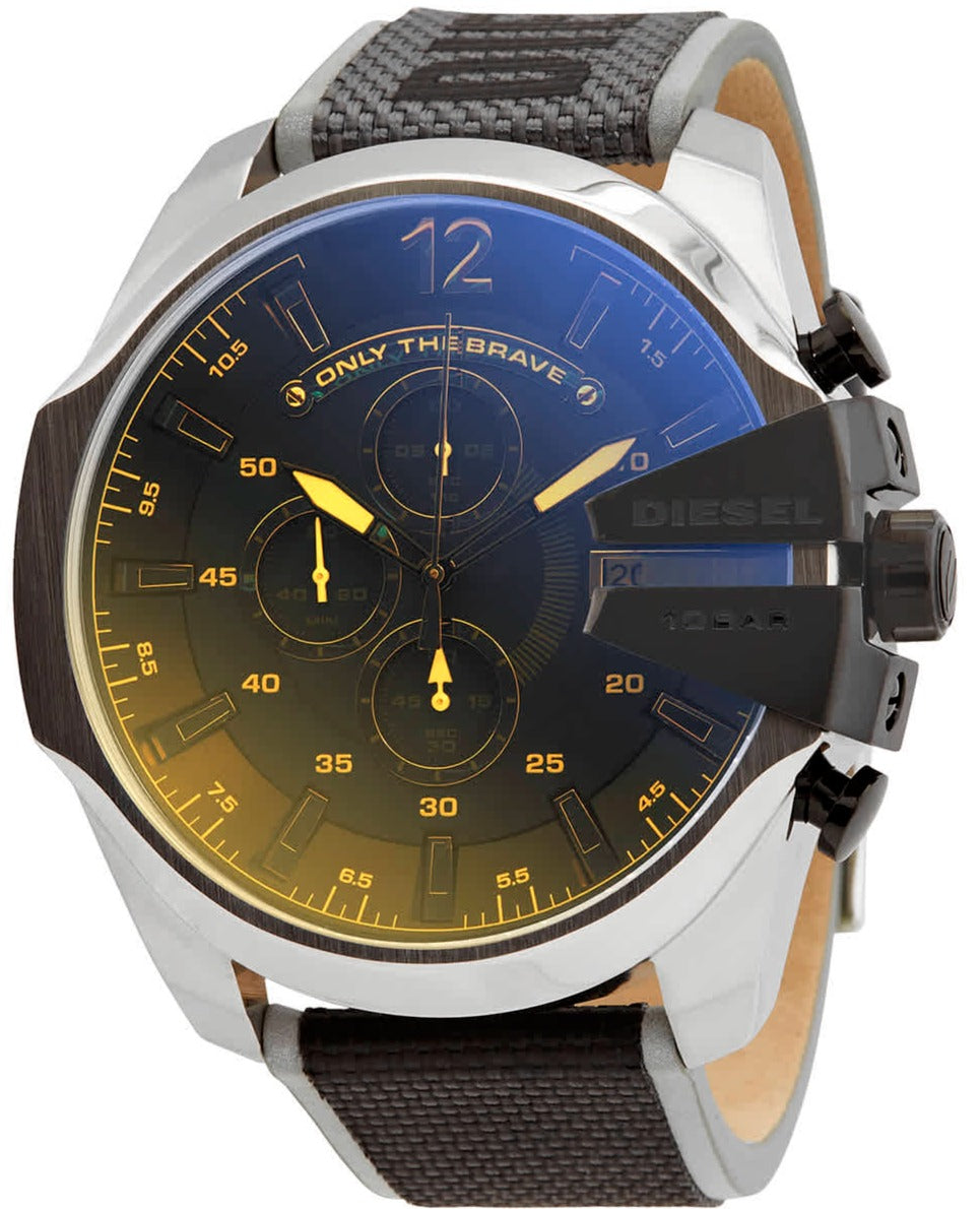 Diesel Mega Chief Chronograph Black Dial Grey Nylon Strap Watch For Men - DZ4523