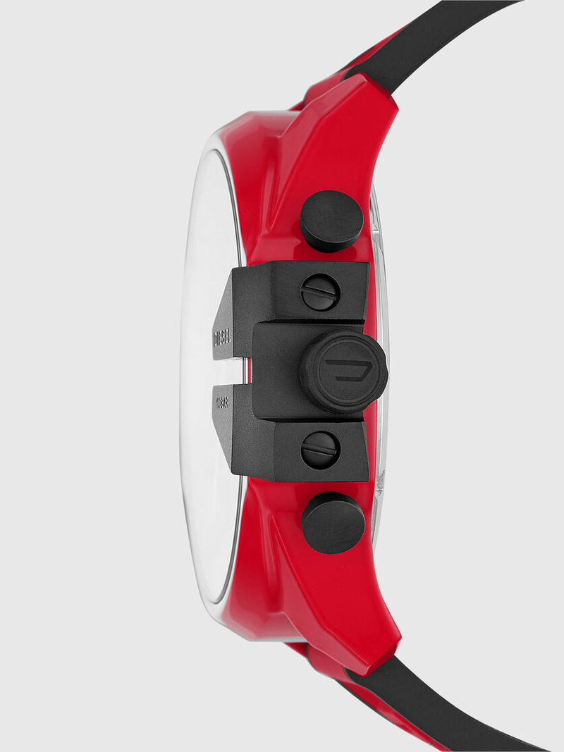 Diesel Mega Chief Chronograph Black Dial Red Rubber Strap Watch For Men - DZ4526