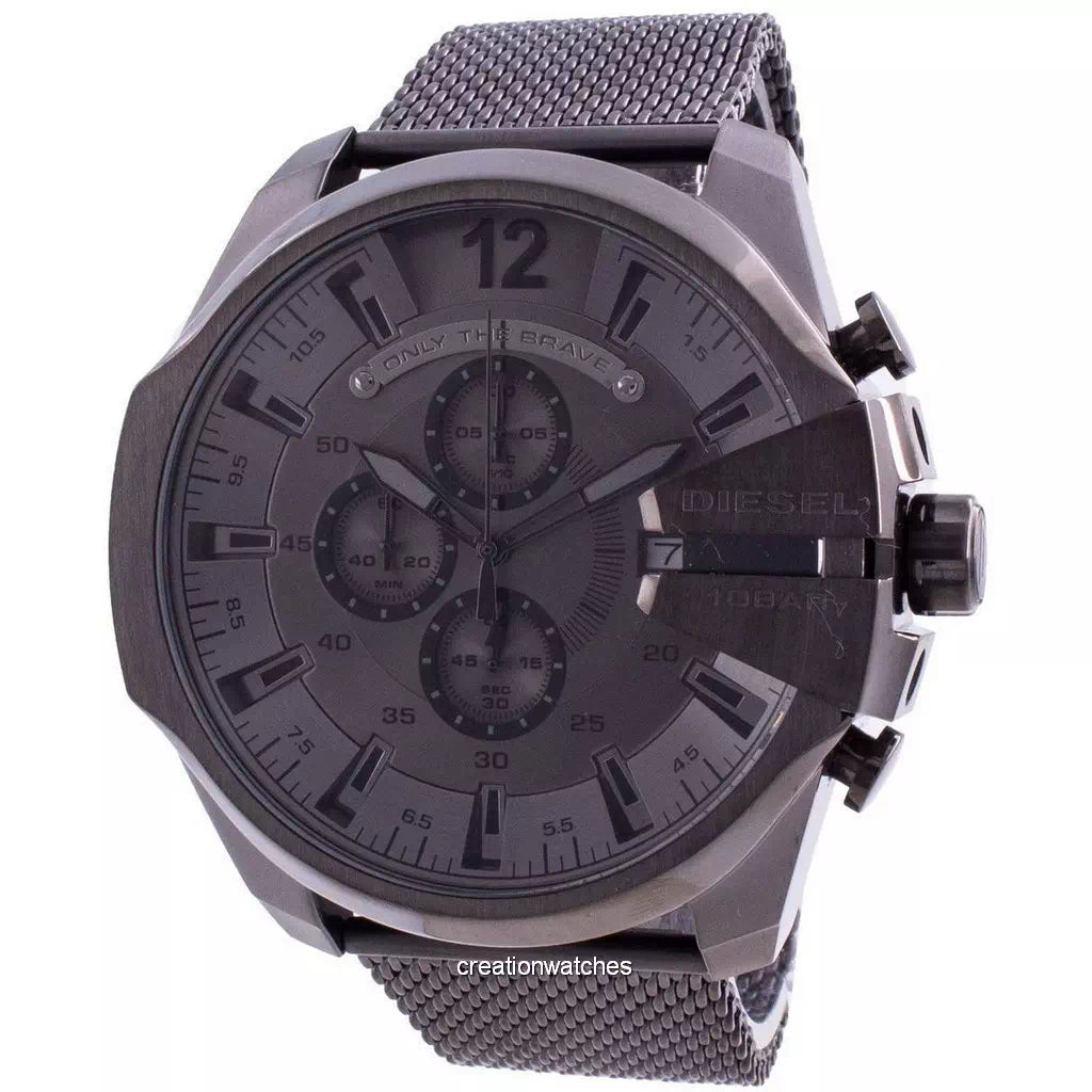 Diesel Mega Chief Chronograph Black Dial Black Mesh Strap Watch For Men - DZ4527