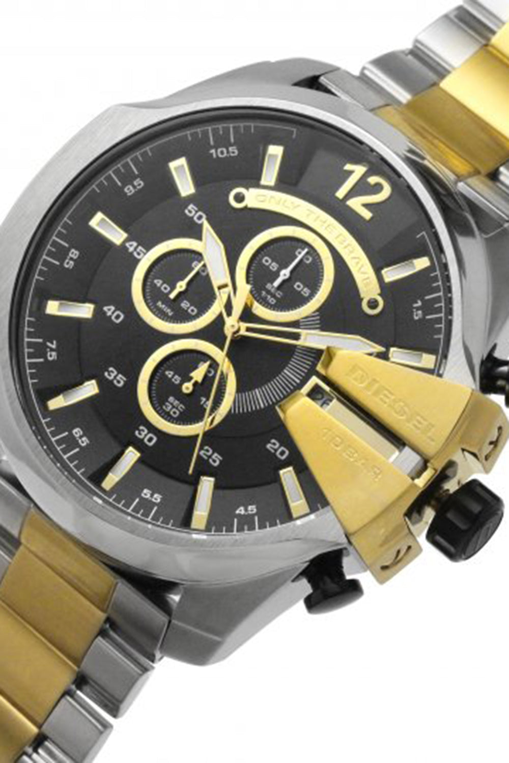 Diesel Mega Chief Chronograph Black Dial Two Tone Steel Strap Watch For Men - DZ4581