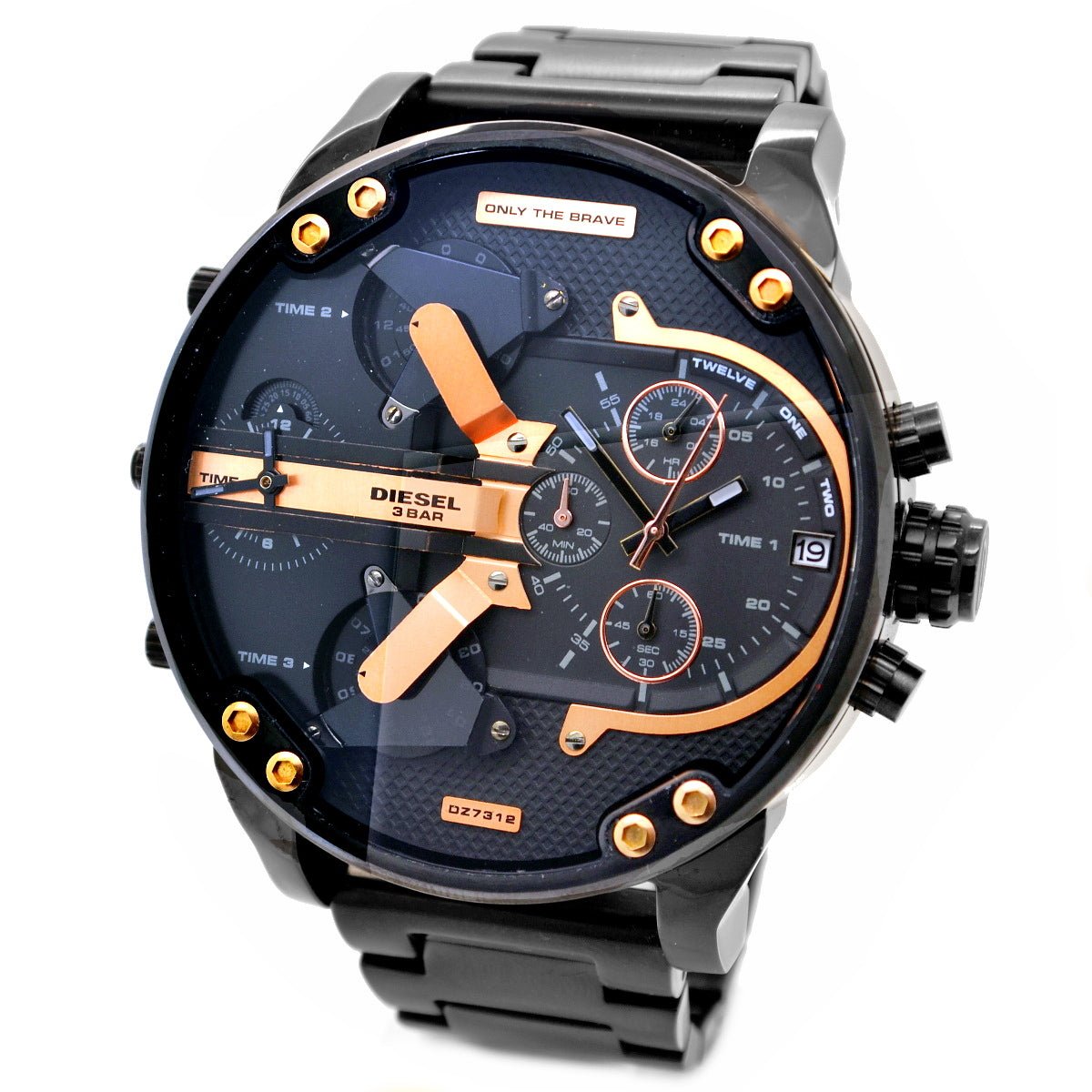 Diesel Big Daddy Chronograph Black Dial Black Steel Strap Watch For Men - DZ7312