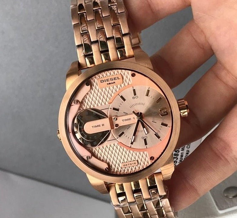 Diesel Mini Daddy Rose Gold Dial Rose Gold Steel Strap Watch For Men - DZ7318