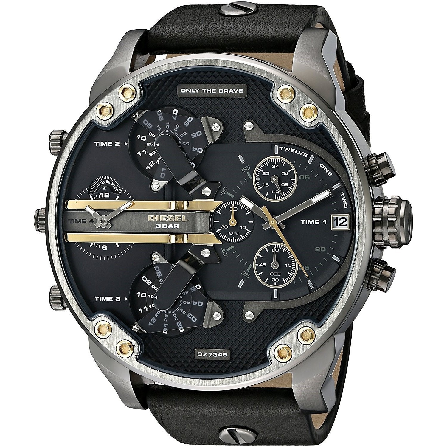 Diesel Mr Daddy 2.0 Chronograph Black Dial Black Leather Strap Watch For Men - DZ7348