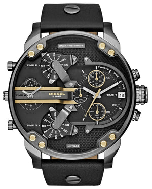 Diesel Mr Daddy 2.0 Chronograph Black Dial Black Leather Strap Watch For Men - DZ7348