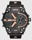 Diesel Mr Daddy 2.0 Chronograph Black Dial Black Leather Strap Watch For Men - DZ7350