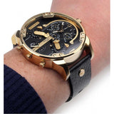 Diesel Mr Daddy Chronograph Black Dial Black Leather Strap Watch For Men - DZ7371