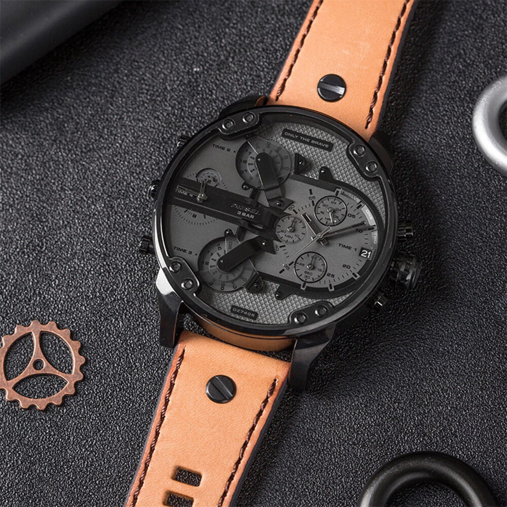 Diesel Mr. Daddy 2.0 Chronograph Grey Dial Brown Leather Strap Watch For Men - DZ7406