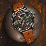 Diesel Mr Daddy 2.0 Chronograph Black Dial Brown Leather Strap Watch For Men - DZ7332