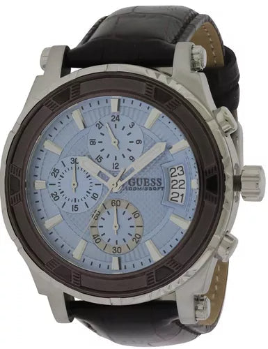 Guess Pinnacle Chronograph Quartz Blue Dial Brown Leather Strap Watch For Men - W0673G1