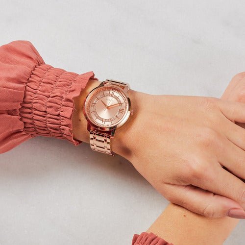 Guess Montauk Rose Gold Dial Rose Gold Steel Strap Watch For Women - W0933L3