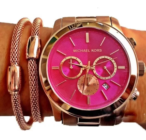 Michael Kors Runway Pink Dial Rose Gold Steel Strap Watch for Women - MK5931