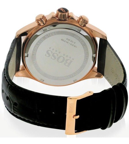 Hugo Boss Ikon Black Dial Black Leather Strap Watch for Men - 1513179