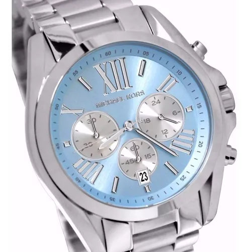 Michael Kors Bradshaw Chronograph Blue Dial Silver Steel Strap Watch For Women - MK6099