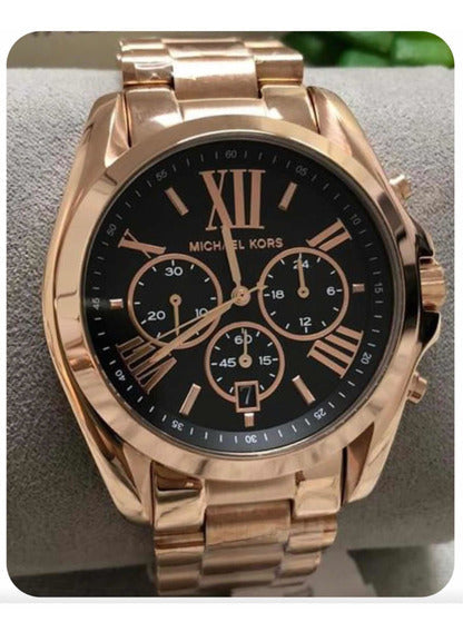 Michael Kors Bradshaw Black Dial Rose Gold Steel Strap Watch for Women - MK5854