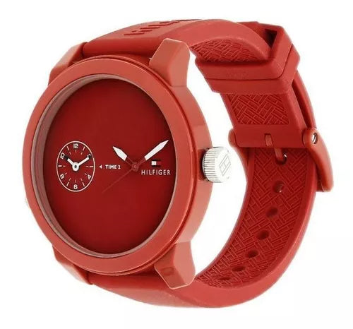 Tommy Hilfiger Denim Quartz Red Dial Red Rubber Strap Watch for Men - 1791323