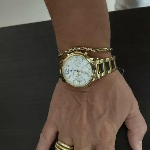 Tommy Hilfiger Claudia White Dial Gold Steel Strap Watch for Women - 1781742