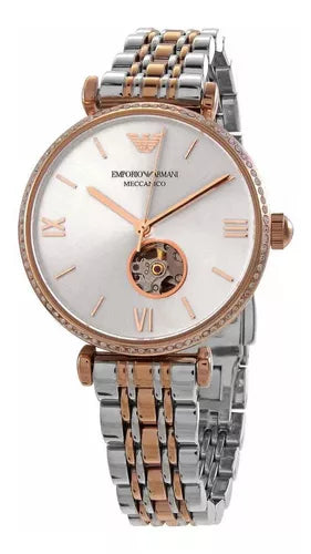 Emporio Armani Gianni T-Bar Analog White Dial Two Tone Steel Strap Watch For Women - AR60019