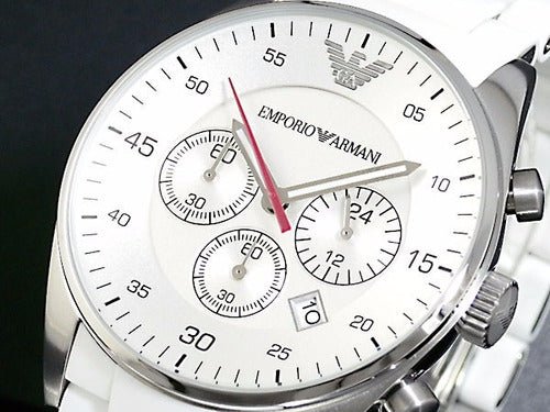 Emporio Armani Sport Chronograph White Dial White Silicone Strap Watch For Men - AR5859