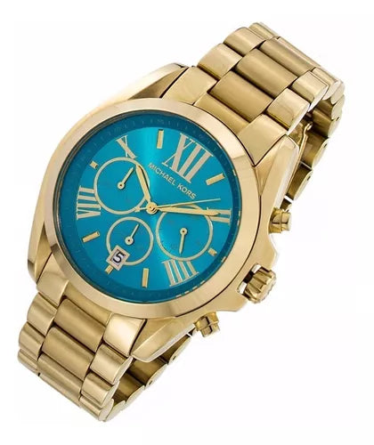 Michael Kors Bradshaw Chronograph Blue Dial Gold Steel Strap Watch For Women - MK5975