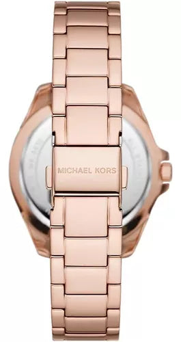 Michael Kors Kacie Three Hand Black Dial Rose Gold Steel Strap Watch for Women - MK6930