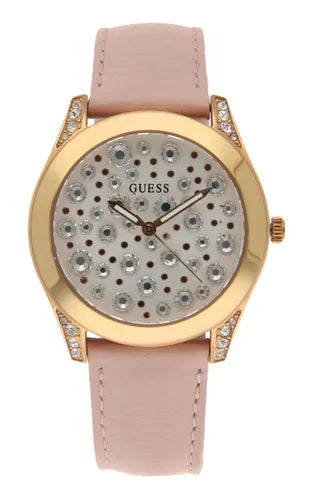 Guess Wonderlust Beige Dial Pink Leather Strap Watch for Women - W1065L1