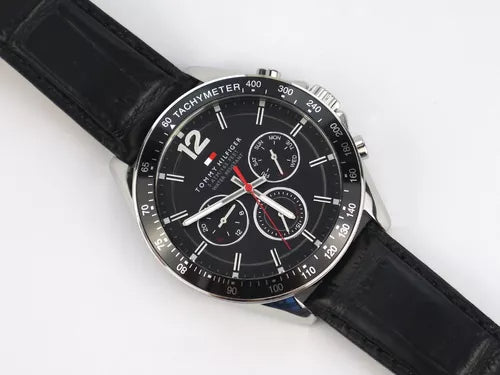 Tommy Hilfiger Luke Quartz Black Dial Black Leather Strap Watch for Men - 1791117