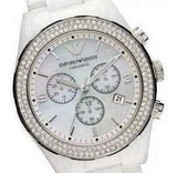 Emporio Armani Ceramica Chronograph White Dial White Ceramic Strap Watch For Women - AR1456