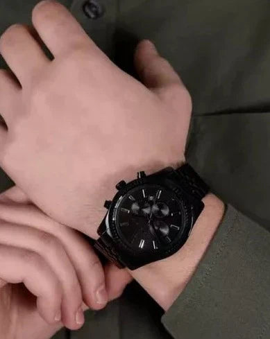 Michael Kors Lexington Chronograph Black Dial Black Steel Strap Watch For Men - MK8591