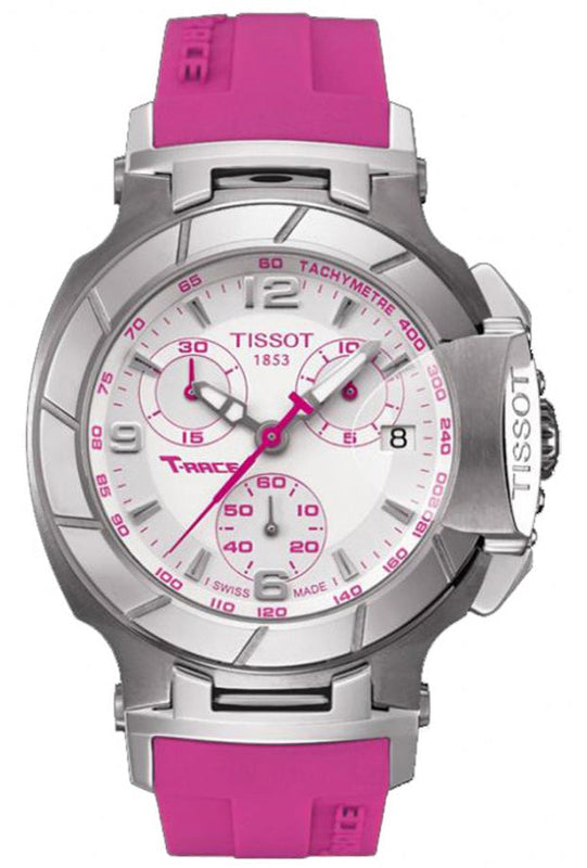 Tissot T Race Chronograph White Dial Pink Rubber Strap Watch for Women - T048.217.17.017.01