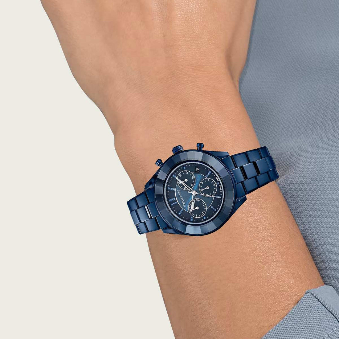 Swarovski Octea Lux Sport Chronograph Blue Dial Blue Steel Strap Watch for Women - 5610475