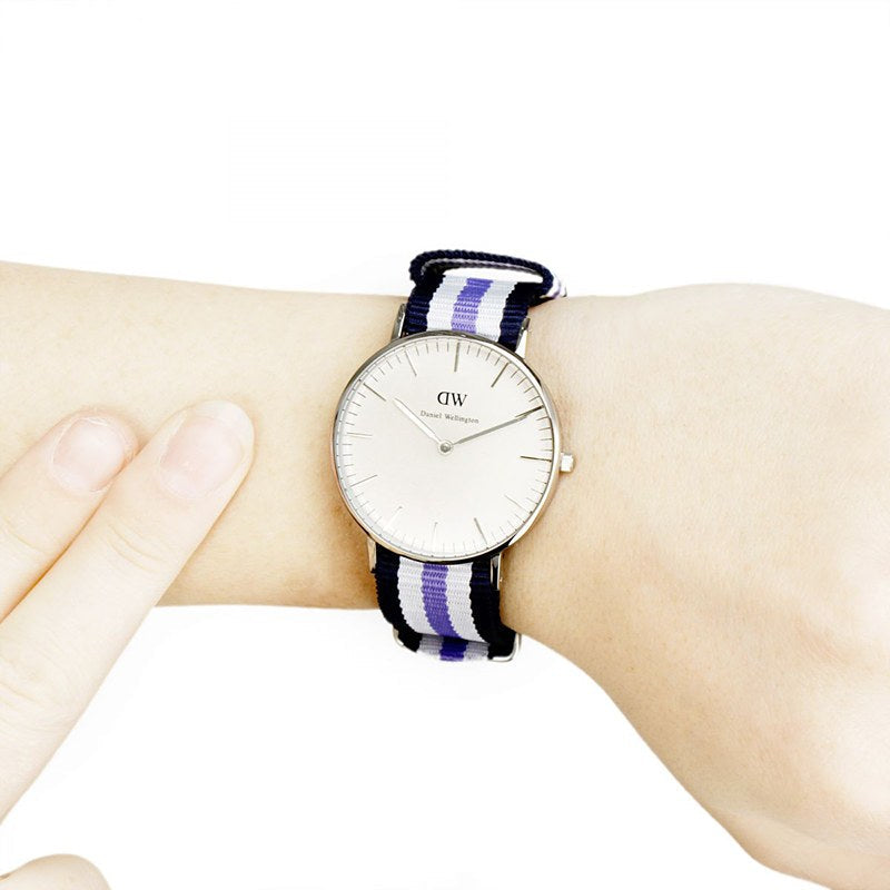 Daniel Wellington Classic Trinity White Dial Three Tone Nylon Strap Watch For Women - 0609DW