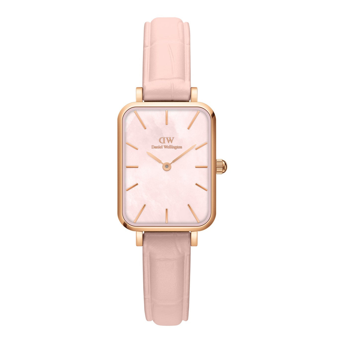 Daniel Wellington Quadro Pressed Mother of Pearl Pink Dial Pink Leather Strap Watch For Women - DW00100508