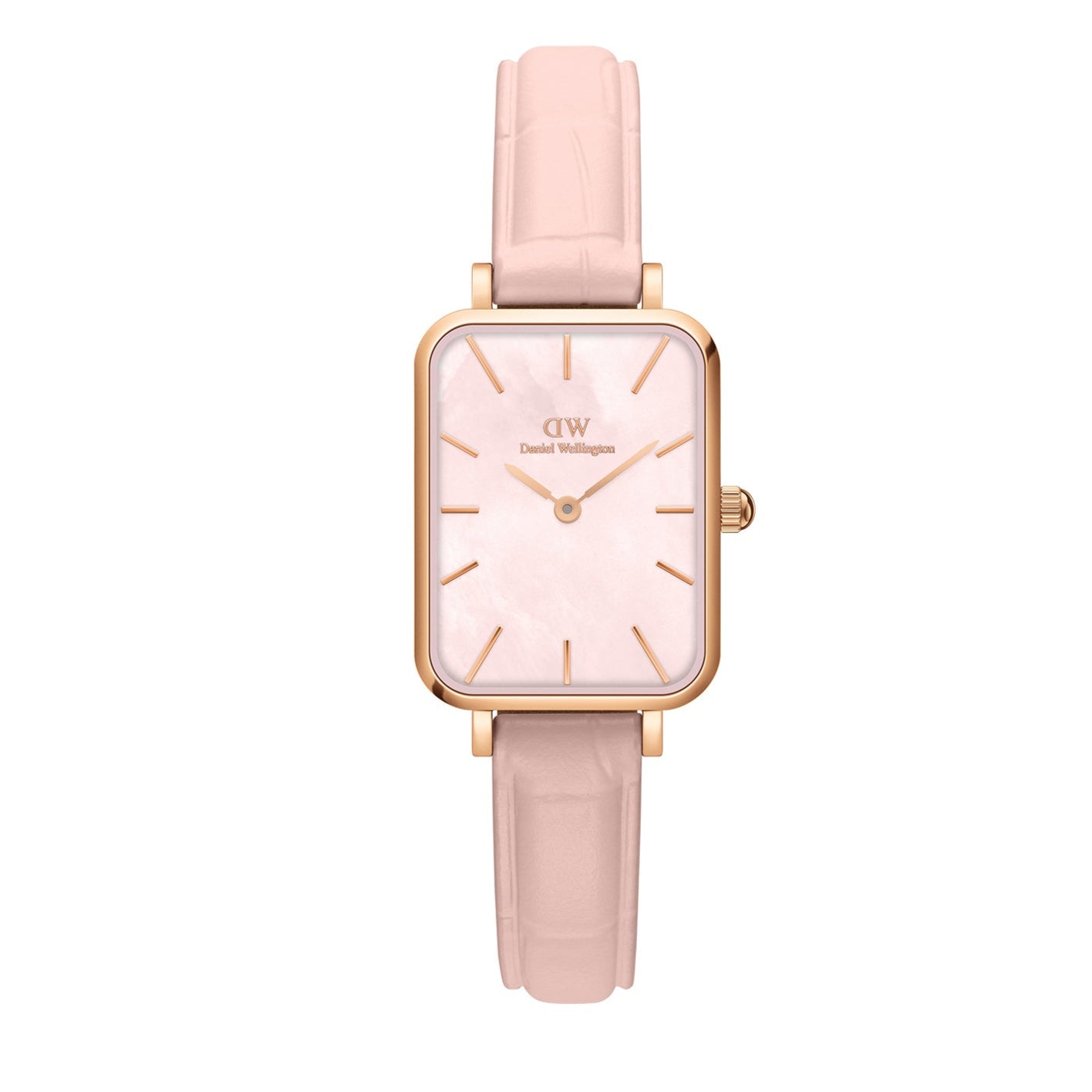 Daniel Wellington Quadro Pressed Mother of Pearl Pink Dial Pink Leather Strap Watch For Women - DW00100508