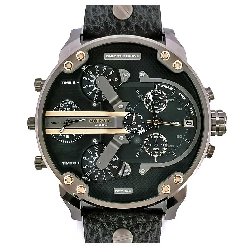 Diesel Mr Daddy 2.0 Chronograph Black Dial Black Leather Strap Watch For Men - DZ7348