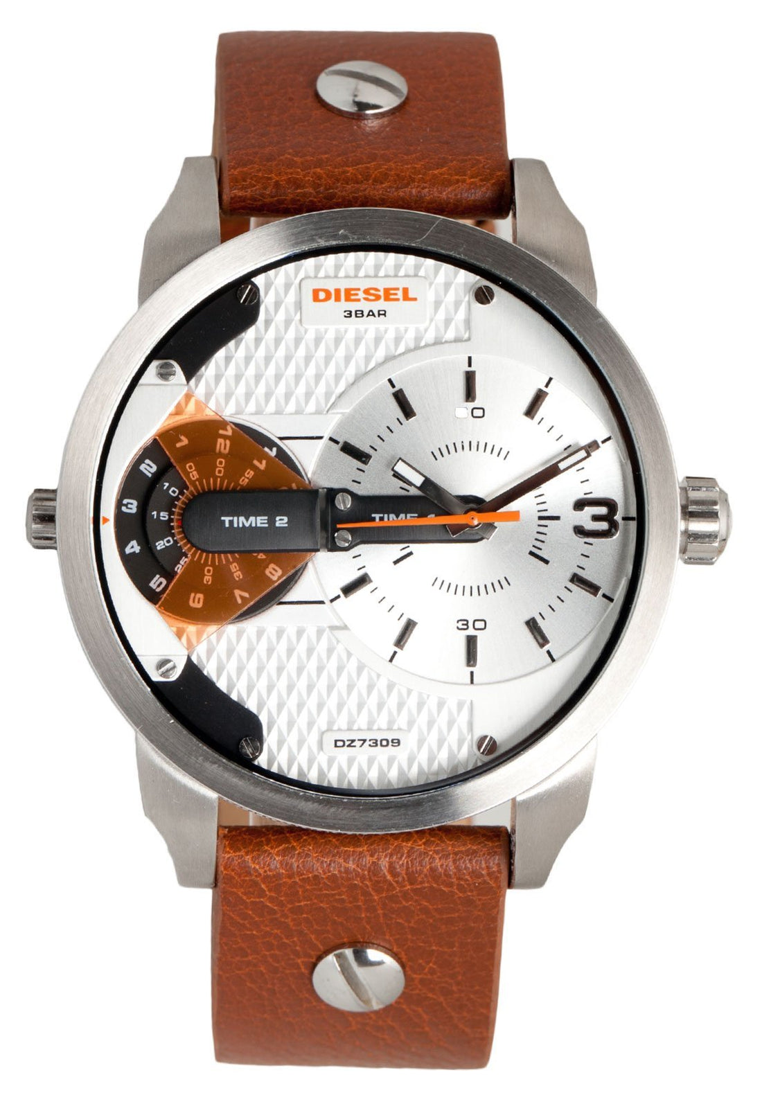 Diesel Mini Daddy Silver Dial Brown Leather Strap Watch For Men - DZ7309