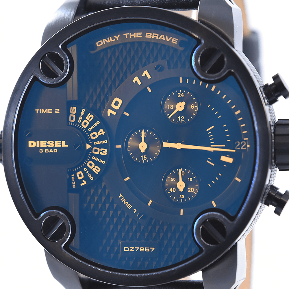 Diesel Little Daddy Blue Dial Black Leather Strap Watch For Men - DZ7257