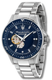 Maserati SFIDA Automatic Skeleton Blue Dial Silver Steel Strap Watch For Men - R8823140007