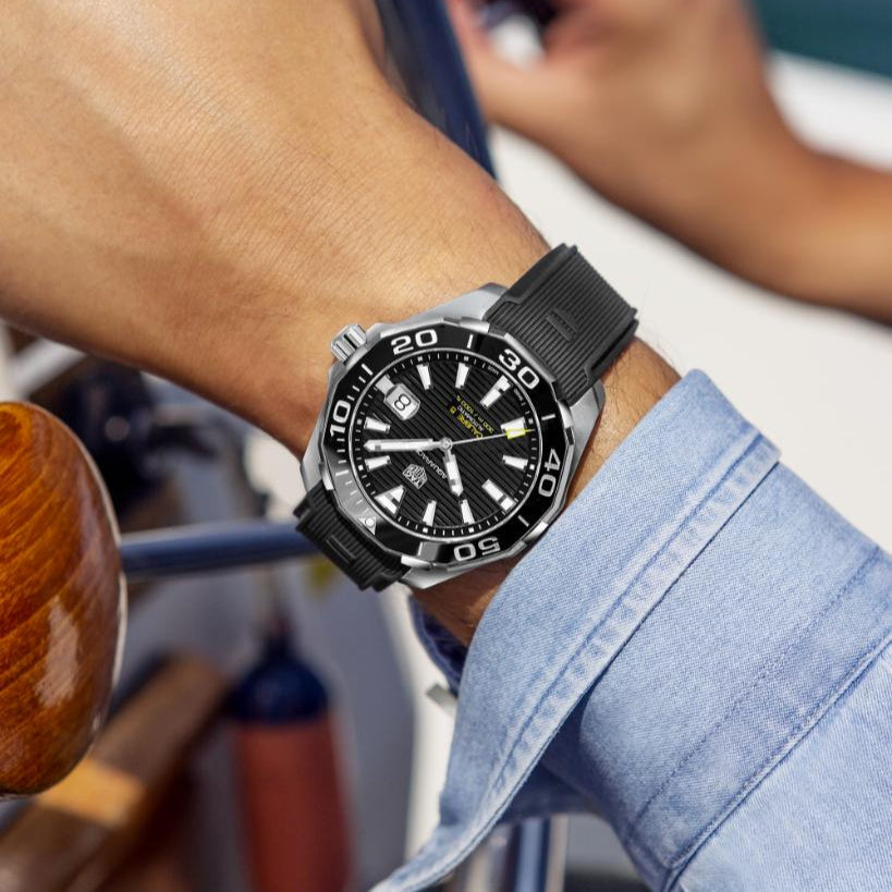 Tag Heuer Aquaracer Calibre 5 Automatic Black Dial Black Rubber Strap Watch for Men - WAY201A.FT6142