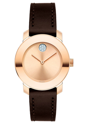 Movado Bold Rose Gold Dial Brown Leather Strap Watch For Women - 3600438
