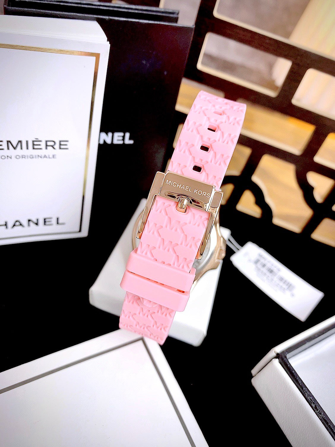 Michael Kors Mini Pilot Quartz Rose Gold Dial Pink Silicone Strap Watch For Women - MK7375