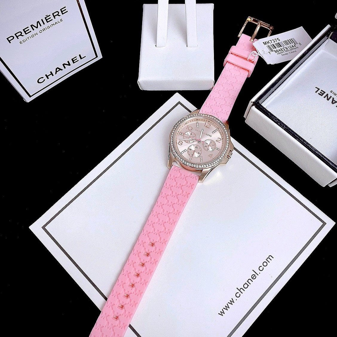 Michael Kors Mini Pilot Quartz Rose Gold Dial Pink Silicone Strap Watch For Women - MK7375
