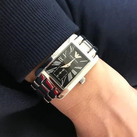 Emporio Armani Classic Black Dial Silver Stainless Steel Watch For Women - AR0157